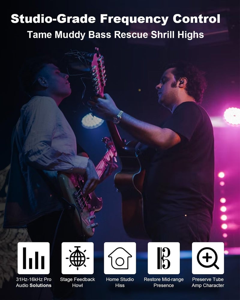 RVONE 10-Band Equalizer Pedal | Low-Noise EQ Pedal for Guitar, Bass & Pedalboards | True Bypass for Pure Signal Effects Chain | Live Stage, Studio Recording & Mixing (31.25Hz–16kHz ±12dB) | Portable - Image 2